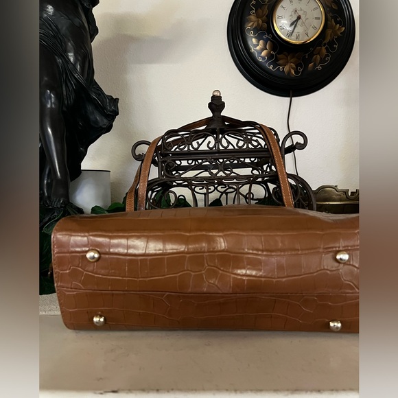 Divina Firenze  Brown Tan Leather Crocodile Embossed Handbag Purse - Picture 3 of 9